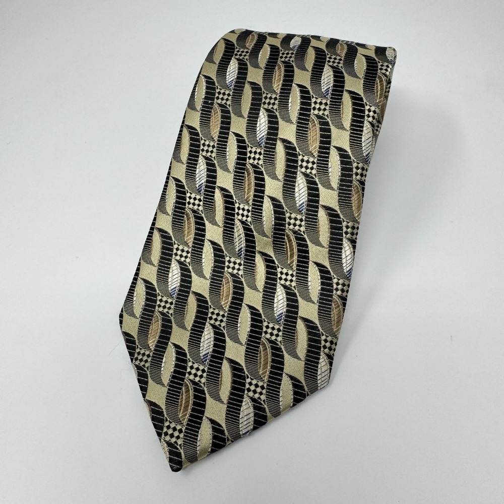 Enro Mens One Size Gold Black Geometric Woven Silk Dress Necktie Pattern Classic